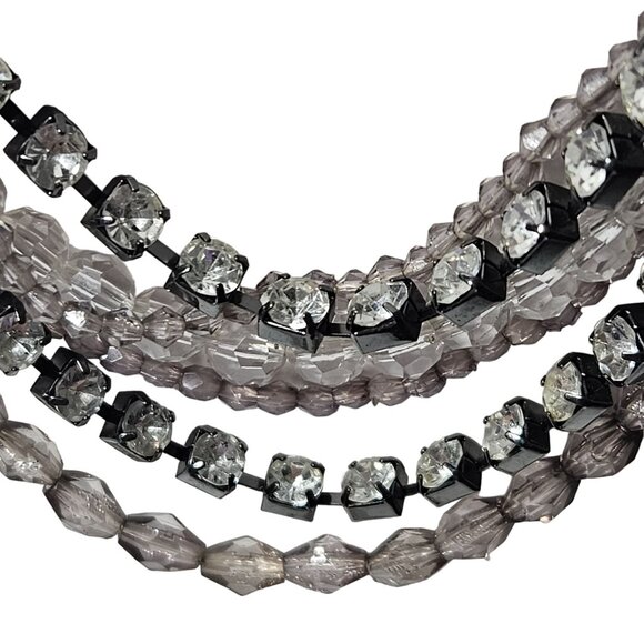 American Eagle Elegant Crystal Beaded Layered Necklace Multi Strand Silver Tone - Picture 2 of 7